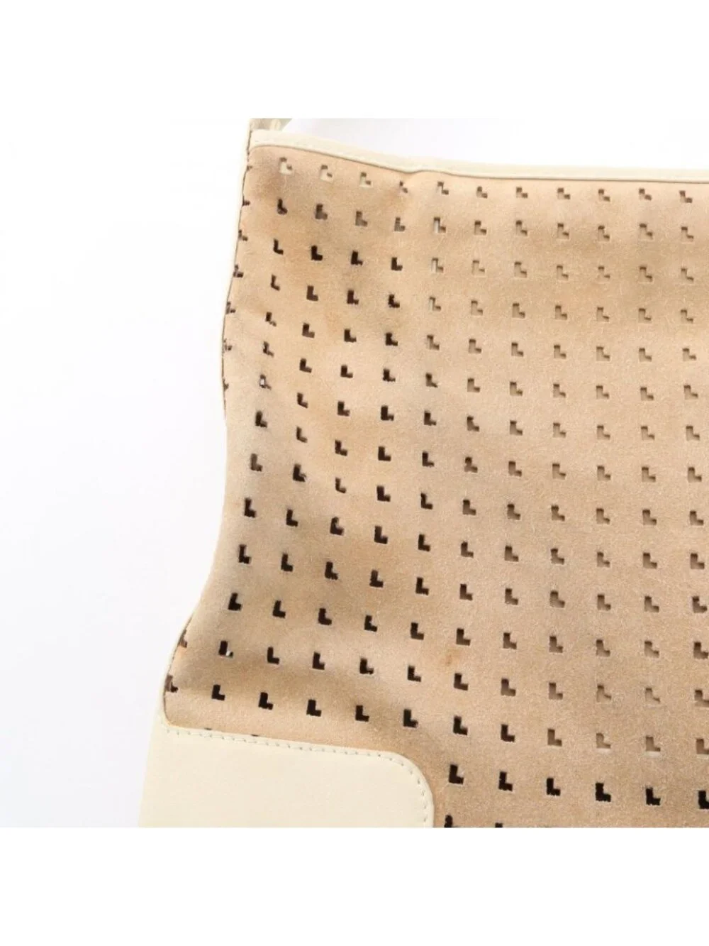 Loewe Shoulder Bag Perforated Brown Ivory Suede Leather Anagram